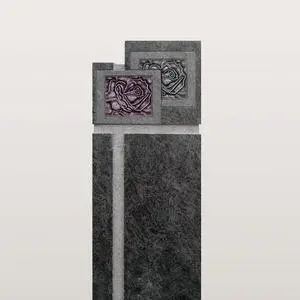 Vienne Grabstein Doppelgrab Granit Grabmalkunst mit Rose