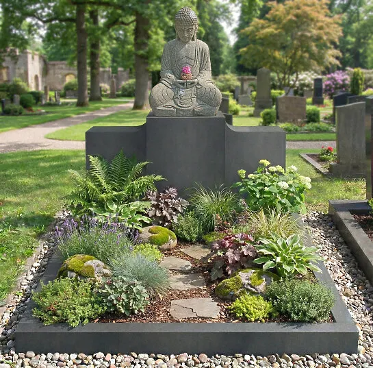 Grabstein Einzelgrab Buddha Grabstein aus Granit & Basanit - Teratei (Detailansicht) 
