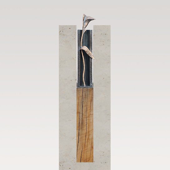 Casato Bacum – Grabstein Einzelgrab mit Bronze Callas & Holz Ornament