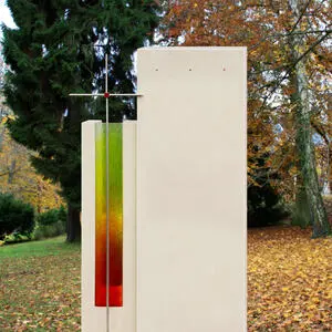 Colorata Grabstein Einzelgrab modern farbiges Glas mit Metallkreuz