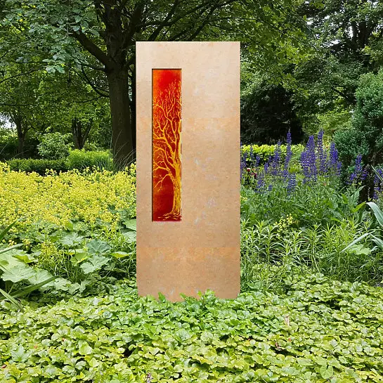 Albona Lignum – Grabstein für ein Urnengrab mit Glaseinsatz Lebensbaum