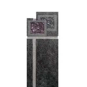 Vienne Grabstein Granit Stele mit Rose vom Bildhauer