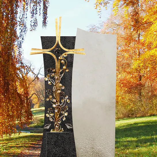 Forio Cruzis – Grabstein mit Bronze Grabkreuz für Ein Urnengrab in Granit/Kalkstein