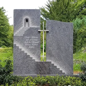 Porto Grabstein mit Treppe & Edelstahl Kreuz für ein Einzelgrab