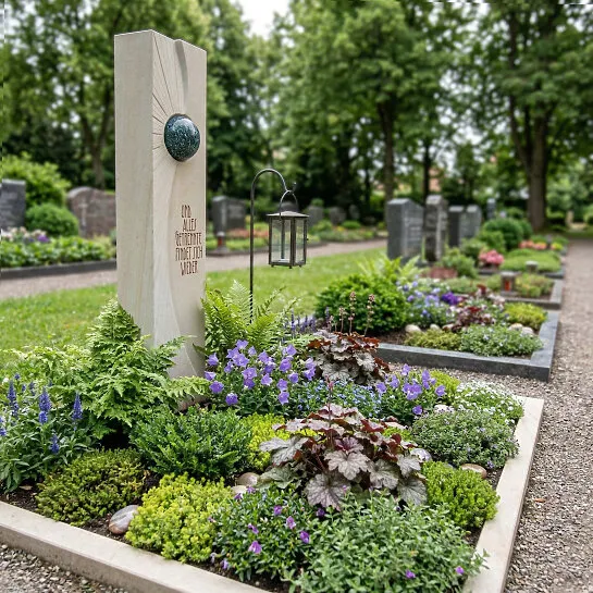 Grabstele Naturstein modern mit Kugel Gestaltung - Carini (Detailansicht) 
