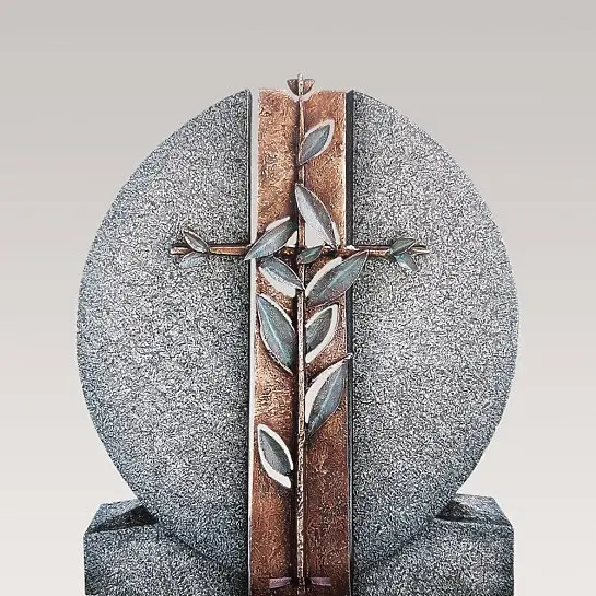 Aversa Cruzis – Granit Doppelgrab Grabdenkmal mit Bronze Symbol Kreuz & Floral