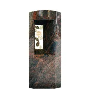 Fenestra Granit Doppelgrabmal / Poliert mit Floralem Bronzeornament & Inschrift