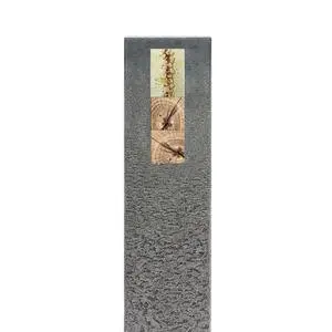 Celenta Moderno Granit Doppelgrabstein mit Holz & Glas Dekor