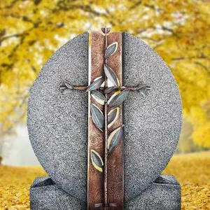 Aversa Cruzis Granit Einzelgrab Grabdenkmal mit Bronze Symbol Kreuz & Floral