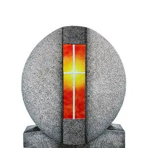 Aversa Vetro Granit Einzelgrab Grabdenkmal mit Glas Symbol Kreuz Gelb/rot