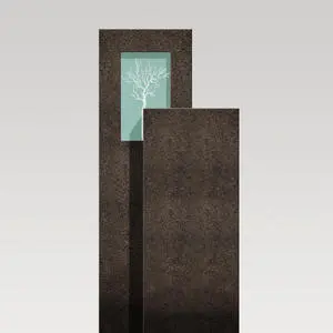 Amancio Novus Granit Einzelgrab Grabstein mit Glas & Lebensbaum