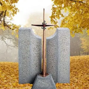 Credo Blanco Granit Einzelgrabmal mit Bronze Grabkreuz