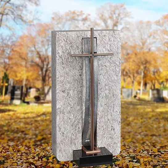 Avellino Blanco – Granit Grabmal für Ein Einzelgrab mit Bronze Grabkreuz