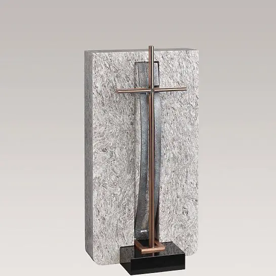 Avellino Blanco – Granit Grabmal für Ein Urnengab mit Bronze Grabkreuz