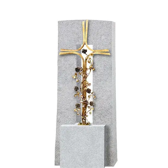 Amico Credo – Granit Grabstein Doppelgrab mit Grabkreuz aus Schmiedebronze