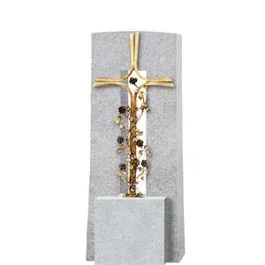 Amico Credo Granit Grabstein Doppelgrab mit Grabkreuz aus Schmiedebronze