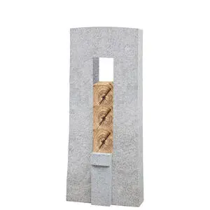 Amico Legno Granit Grabstein Doppelgrab mit Holz Dekoration