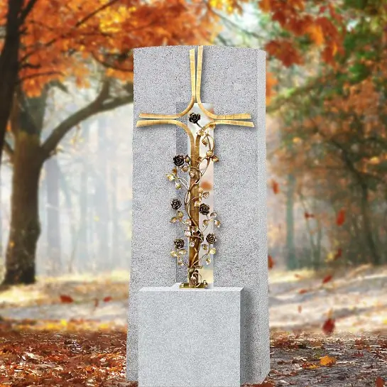Amico Credo – Granit Grabstein Einzelgrab mit Grabkreuz aus Schmiedebronze