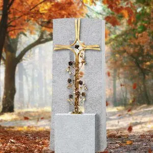 Amico Credo Granit Grabstein Einzelgrab mit Grabkreuz aus Schmiedebronze