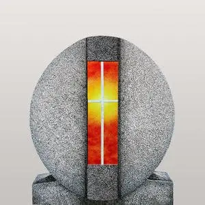 Aversa Vetro Granit Urnengrab Grabdenkmal mit Glas Symbol Kreuz Gelb/rot
