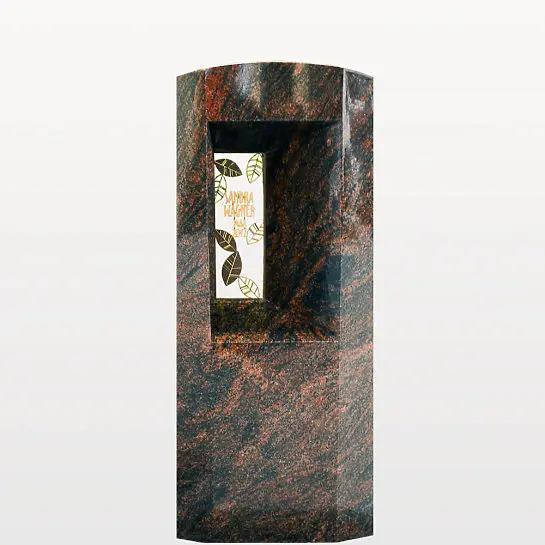Fenestra – Granit Urnengrabmal / Poliert mit Floralem Bronzeornament & Inschrift