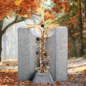 Credo Moderna Granit Urnengrabstein mit Bronze Grabkreuz - Urnengrab