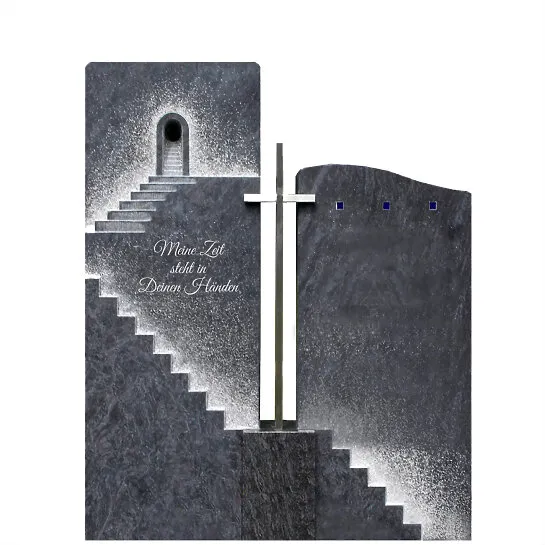 Großer Grabstein Granit mit Treppe & Kreuz für ein Doppelgrab - Porto (Detailansicht) 