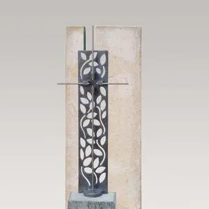 Saint-Gilles Helle Doppelgrabstein - Kalkstein mit Bronze Kreuz