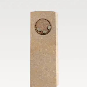 Lapis Folium Heller Kalkstein Grabstein mit Bronze Ornament / Floral - Doppelgrab