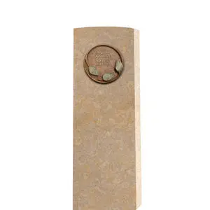 Lapis Folium Heller Kalkstein Grabstein mit Bronze Ornament / Floral - Urnengrab