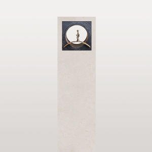 Anzio Bianco Heller Kalkstein Urnengrabstein mit Bronze Symbol Brücke