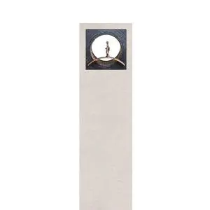 Anzio Bianco Heller Kalkstein Urnengrabstein mit Bronze Symbol Brücke