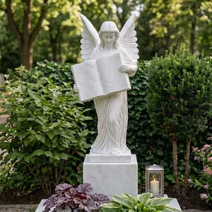Cinera Historischer Grabengel aus Marmor mit Buch für ein Einzelgrab