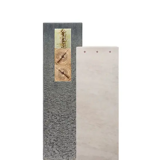 Casato Colore – Kalkstein & Granit Grabmal mit Glas & Holzornament - Doppelgrab