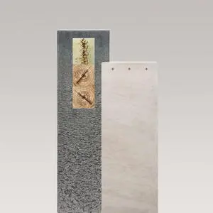 Casato Colore Kalkstein & Granit Grabmal mit Glas & Holzornament - Einzelgrab