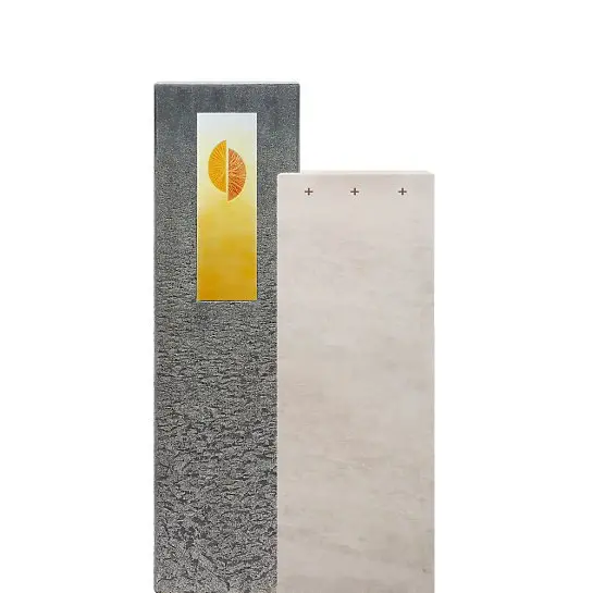 Casato Cruzis – Kalkstein & Granit Grabmal mit Glasornament Kreuz - Einzelgrab