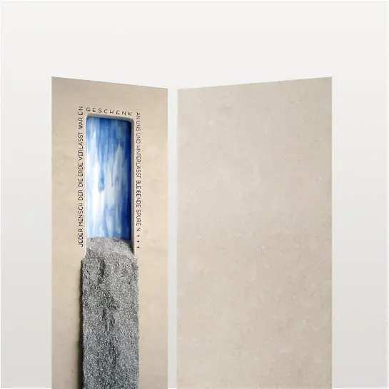 Fluis Petram – Kalkstein Urnengrab Grabstein mit Glas & Wasserfall