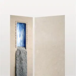 Fluis Petram Kalkstein Urnengrab Grabstein mit Glas & Wasserfall