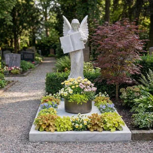Cinera Klassischer Grabengel mit Buch aus Marmor für ein Einzelgrab