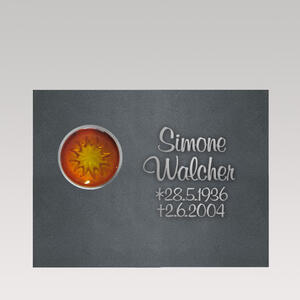 Pepinot Liegendes Urnengrabmal mit Sonnensymbol aus Glas & Gravur in Bronze