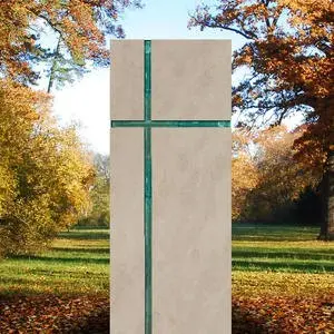 Amadei Crucis Modernes Urnengrabmal mit Glas - Religiös/christliche Symbolik in Kalkstein