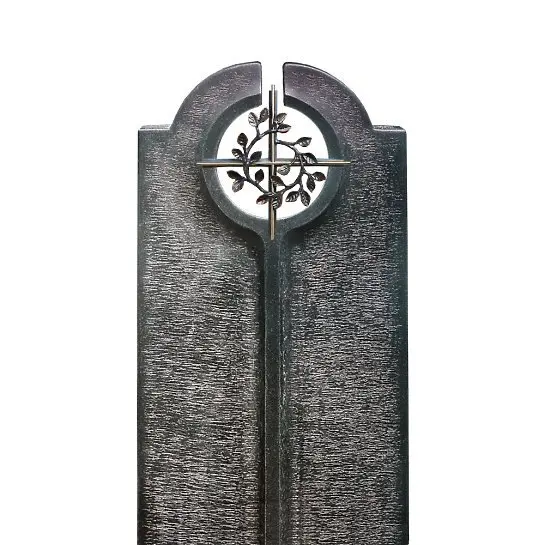 Novara Cruzis – Moderner Doppelgrabstein mit Floralem Bronze Kreuz Symbol