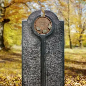 Novara Flora Moderner Einzelgrabstein mit Bronze Schrifttafel Rund