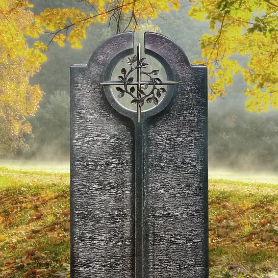 Novara Cruzis – Moderner Einzelgrabstein mit Floralem Bronze Kreuz Symbol