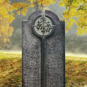 Novara Cruzis Moderner Einzelgrabstein mit Floralem Bronze Kreuz Symbol