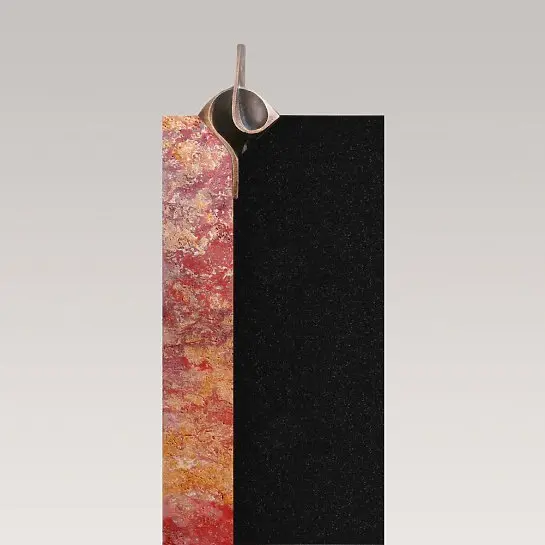 Tizian Colorata – Moderner Einzelgrabstein Rot / Schwarz mit Bronze Ornament