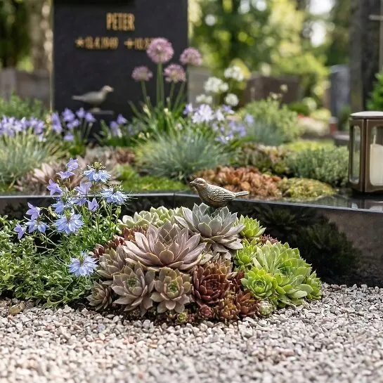 Moderner Familiengrabstein aus Schwarzem Granit mit Kreuz - Pierre Noir (Detailansicht) 