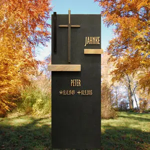 Pierre Noir Moderner Familiengrabstein aus Schwarzem Granit mit Kreuz