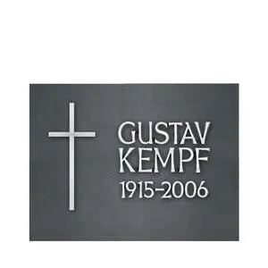 Sanktus Moderner Gedenkstein Urnengrab Granit mit Kreuz & Beschriftung in Edelstahl