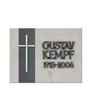 Sanktus Moderner Gedenkstein Urnengrab Kalkstein mit Kreuz & Beschriftung in Edelstahl